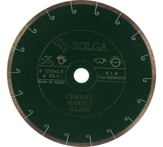 Диск алмазный Solga Diamant CERAMICS, MARBLE сплошной (керамика, мрамор) 250мм/25,4